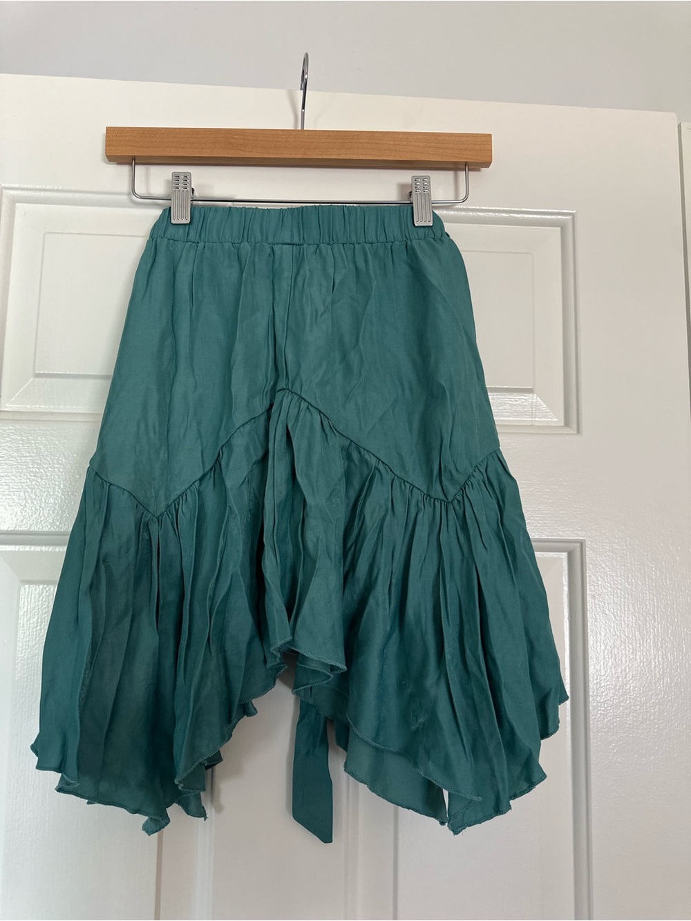 HALARA Teal-Green Asymmetrical Handkerchief Hem Skirt